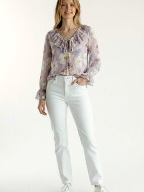 Dazy Womens Poets Blouse Size XL Cottage Core Coquette Soft Girl Floral Ruffle